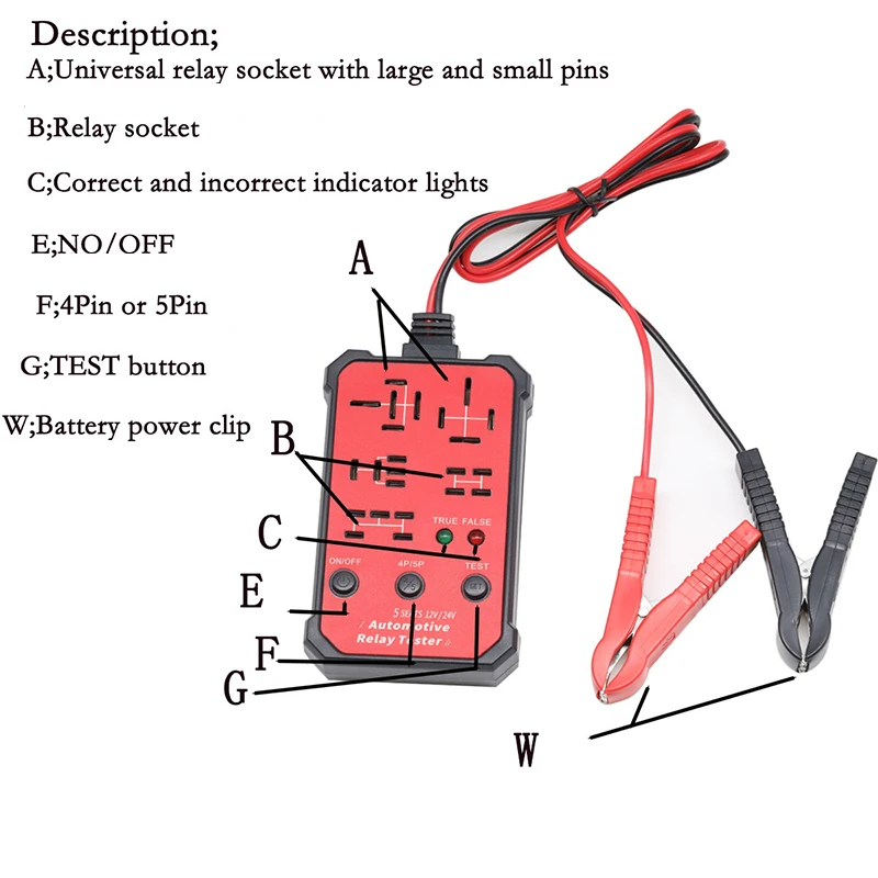 12V 24V Universal Automotive Relay Tester With 5 Test Sockets Multi-Functional Car Relay Diagnostic Tool For Auto Repair