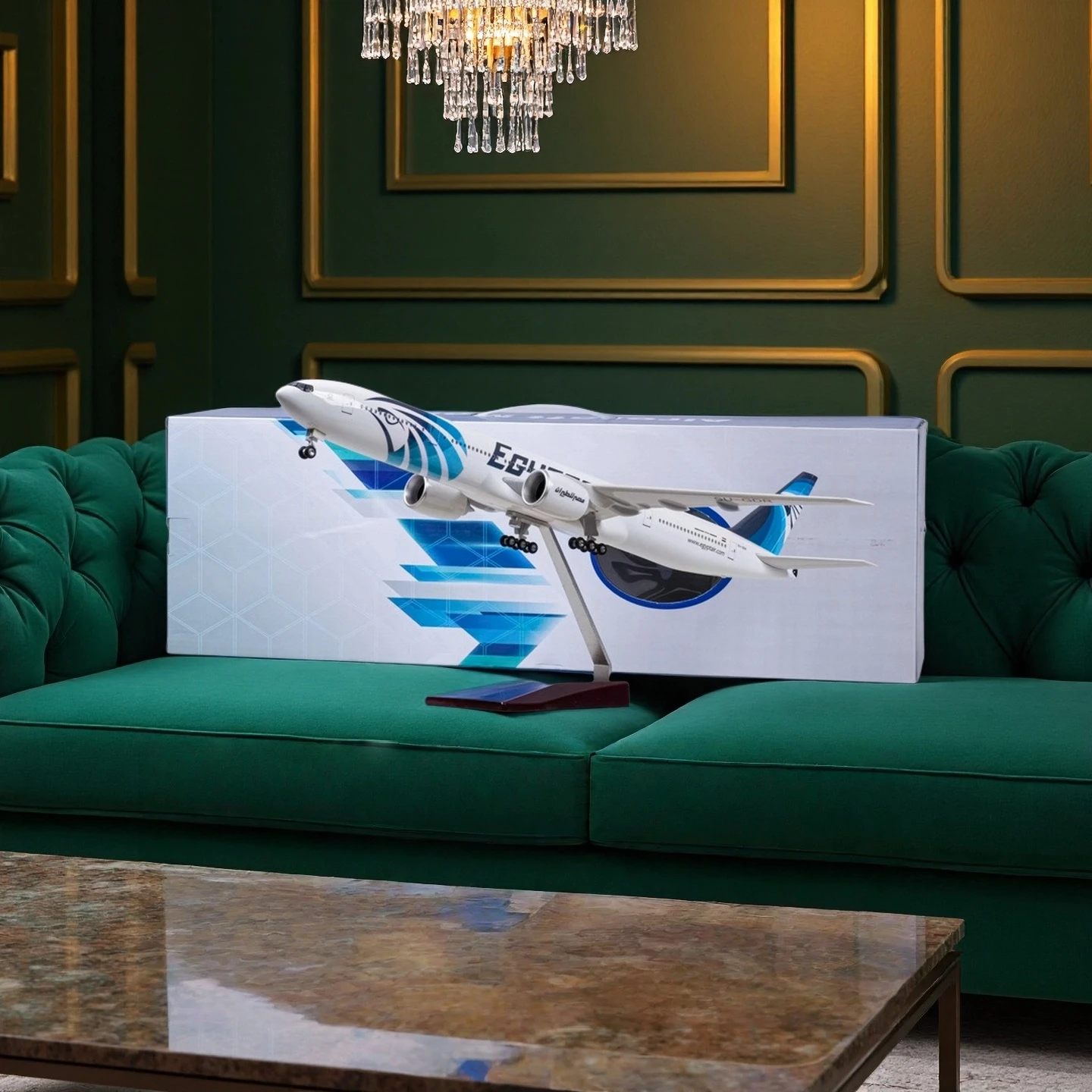 

47CM 1/157 Scale 777 B777 Aircraft Egypt Air Toys Model W Light and Wheel Landing Gear Diecast Plastic Resin Souvenir Plane Toy