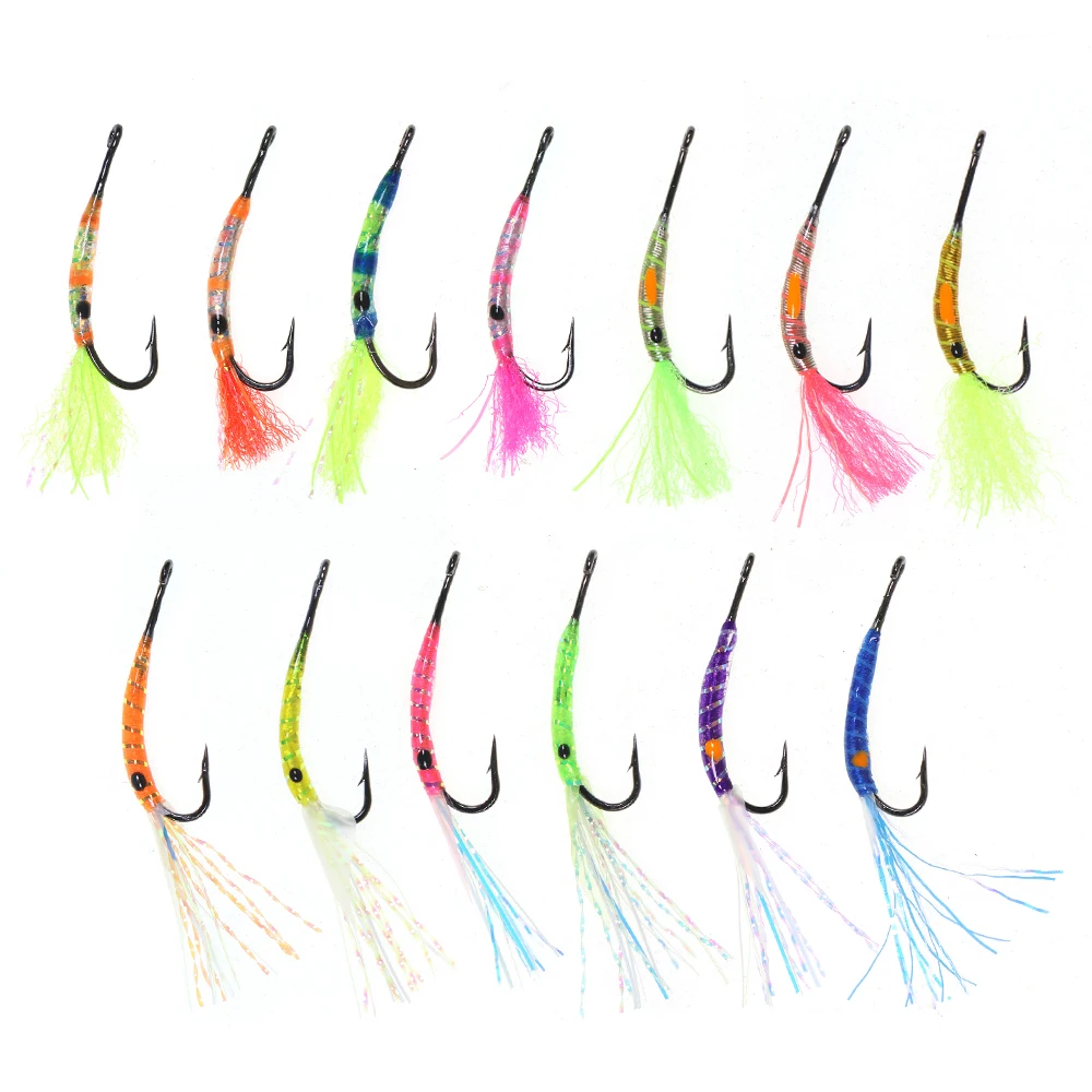 6PCS/8PCS #8 Long Shank Hook Epoxy Body Realistic Shrimp Pattern for Saltwater Fishing Rig Making Sea Bass Lure Bait Multi-Color