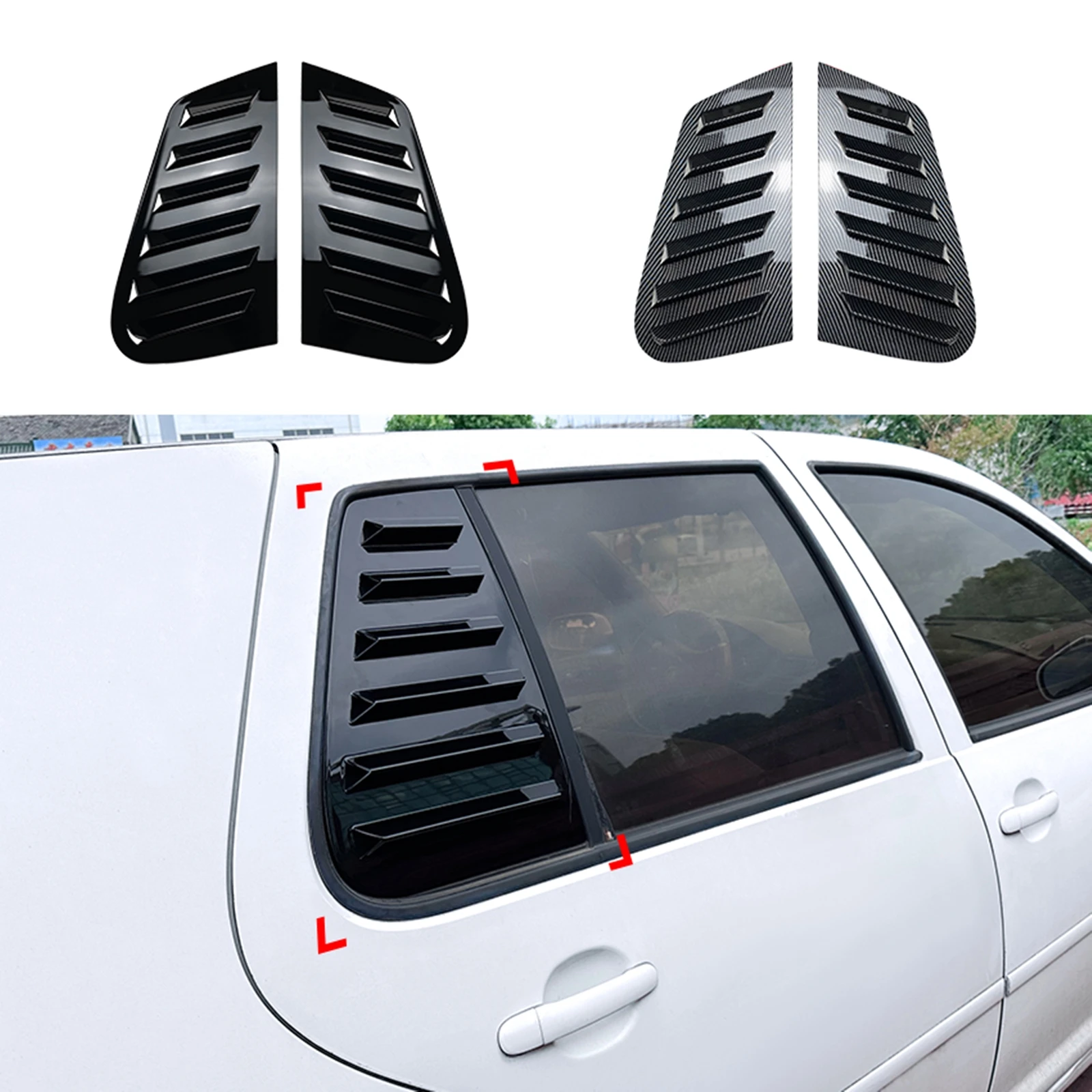 Rear Side Window Louver Shutter Trim Cover For Volkswagen VW Golf MK 4 MK4 IV Golf4 1997-2006 GFK Carbon Fiber Look/Gloss Black