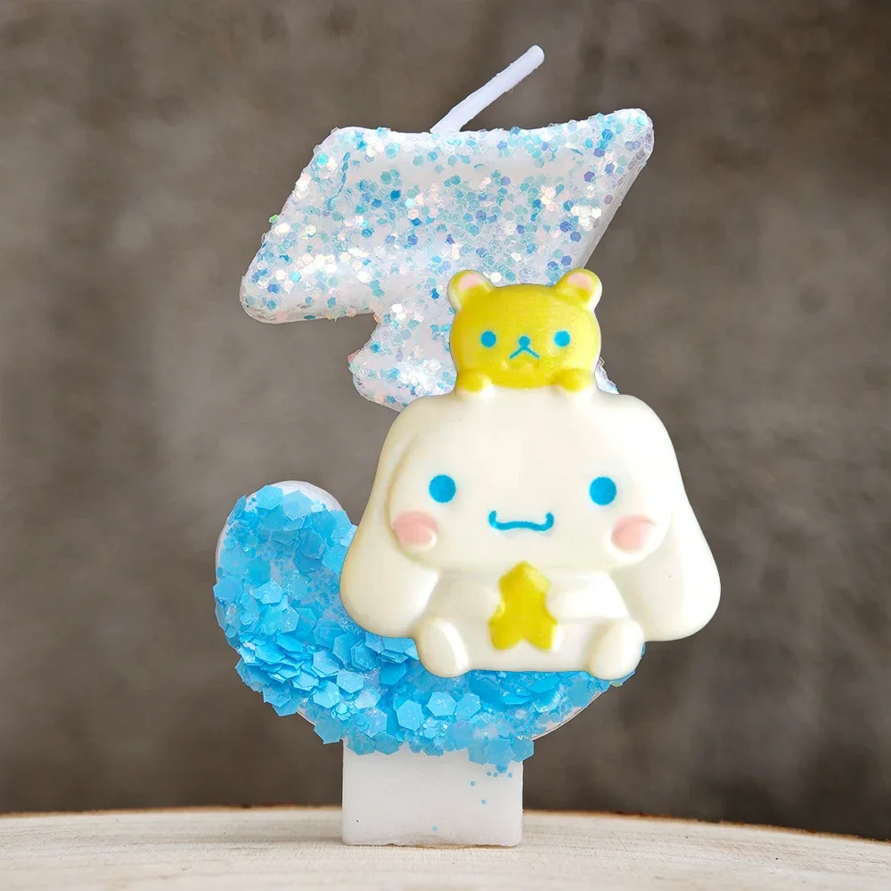 Kawaii Cinnamoroll Cartoon-Themen Glitzerkerze Kinder Geburtstagskerze Dekorationen Tortendekoration Baby-Shower Party-Zubehör – Detail 15