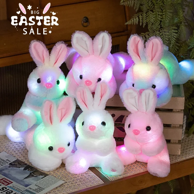 25cm brilho no escuro coelho rosa brinquedo de pelúcia luz noturna animal de pelúcia perfeito como presente do companheiro da hora de dormir das crianças