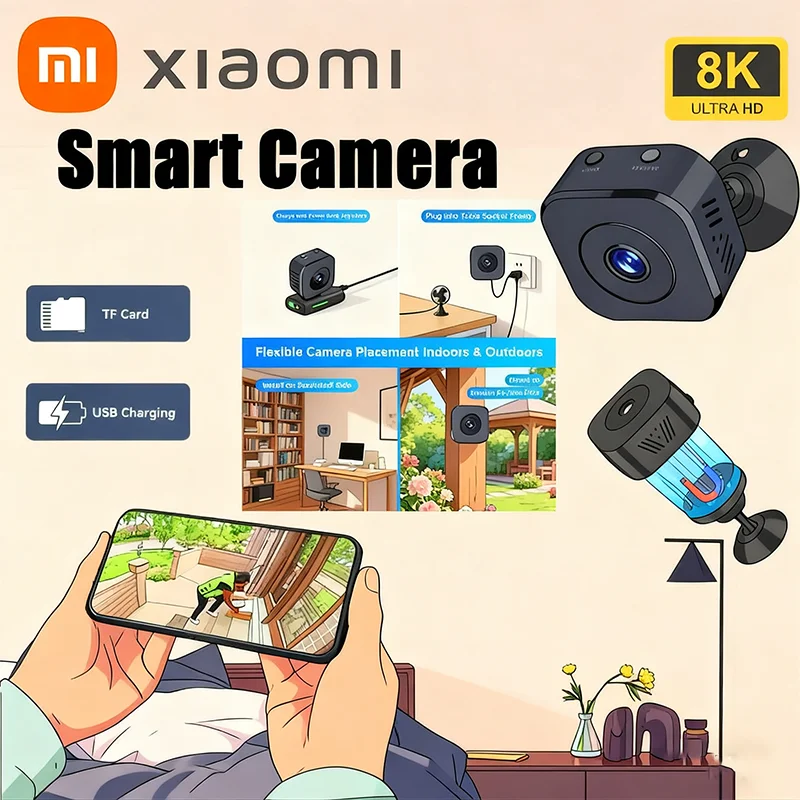 كاميرا مراقبة Xiaomi Mini 8K عالية الوضوح مع رؤية ليلية كاملة الألوان ومراقبة حركة WiFi مقاومة للماء
