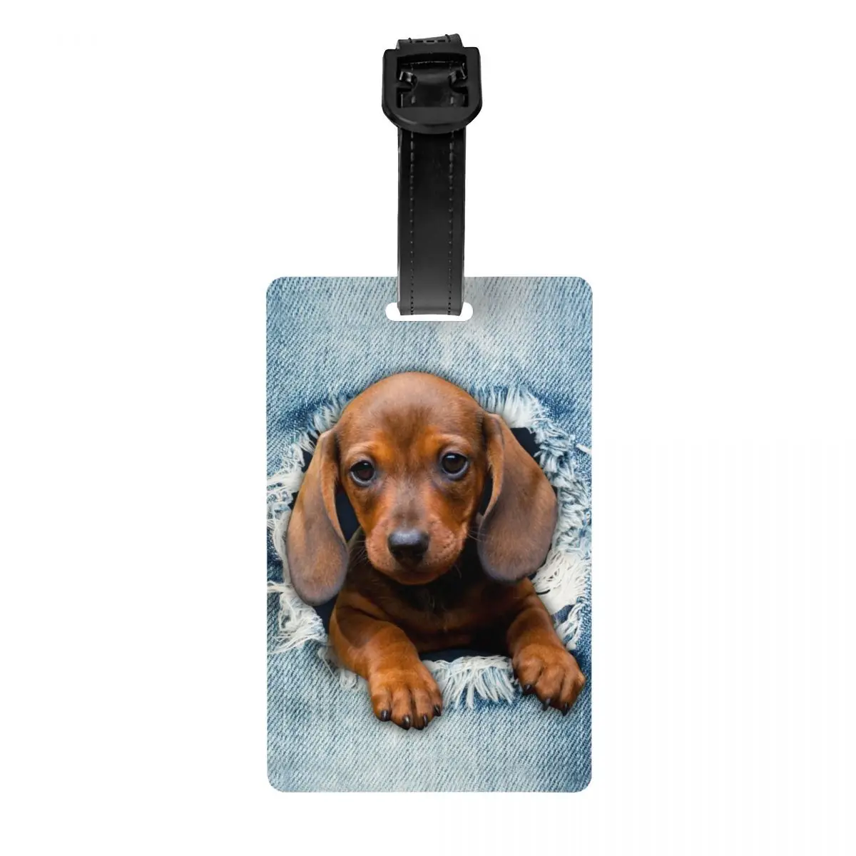 Custom Dachshund Dog Torn Jean Luggage Tag Privacy Protection Wiener Badger Sausage Dog Baggage Tags Travel Bag Labels Suitcase