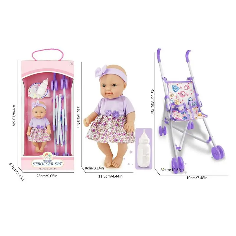 Passeggino per bambole pieghevole Set di bambole realistiche per la scuola materna con bottiglia Baby Finta Play House Toy Mini Accessori per mobili per bambole