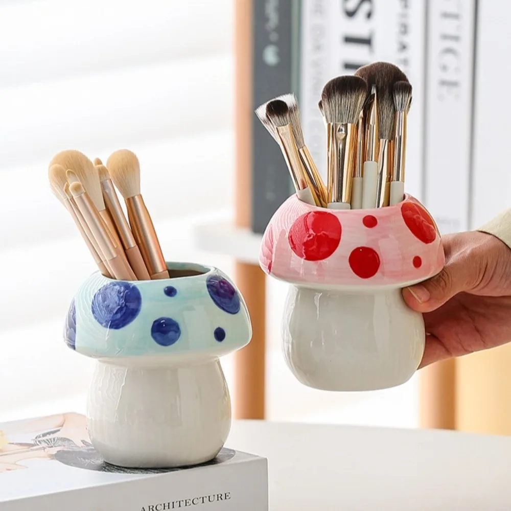 Aesthetic Cartoon Mushroom Pencil Holder Multifunction Girly Brush Storage Bucket Creative Funny Makeup Brush Storage Gifts