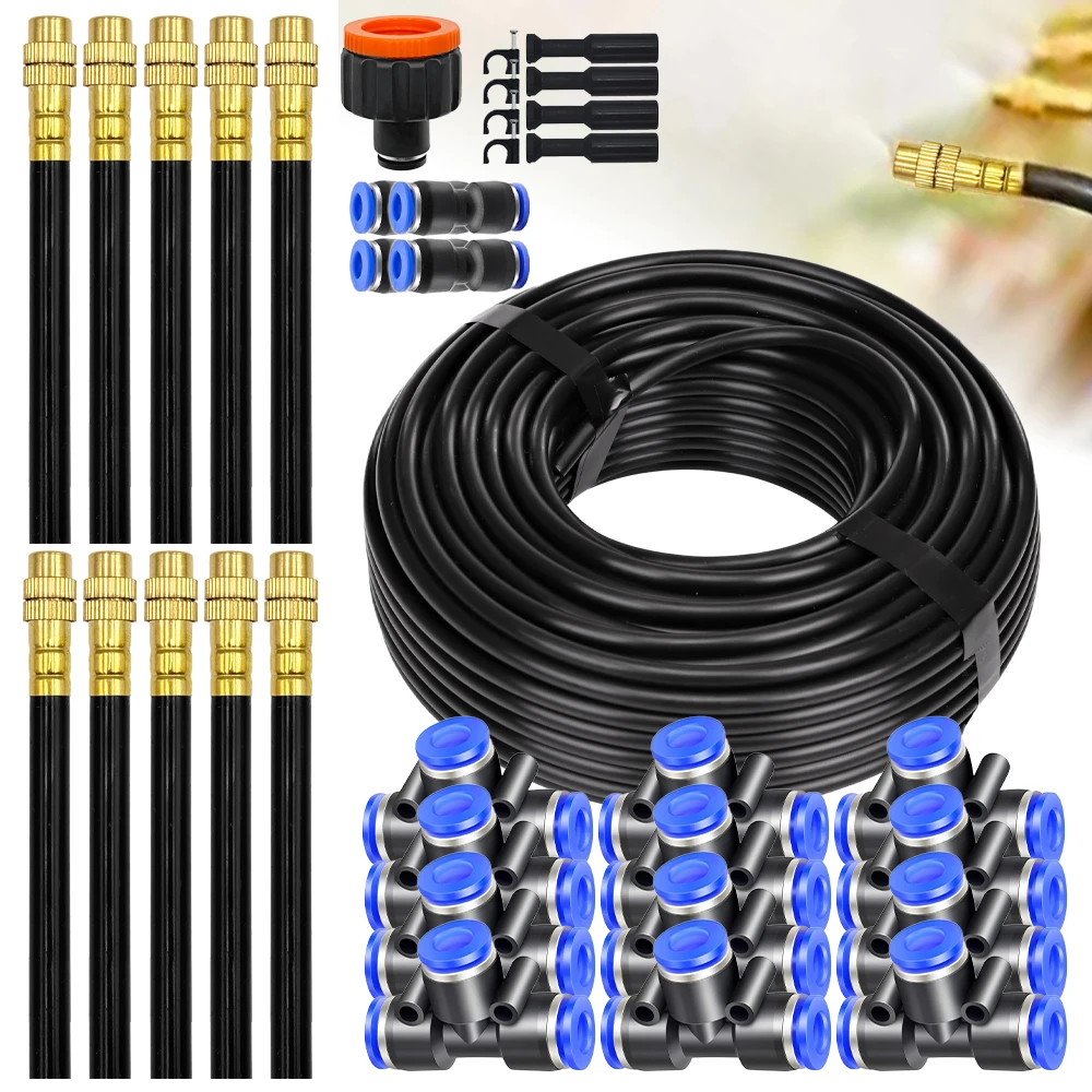 30M-5M DIY Free Bending Universal Sprayer Kit 8mm Hose Patio Misting Cooling System for Garden Plant Fogging Watering Irrigation