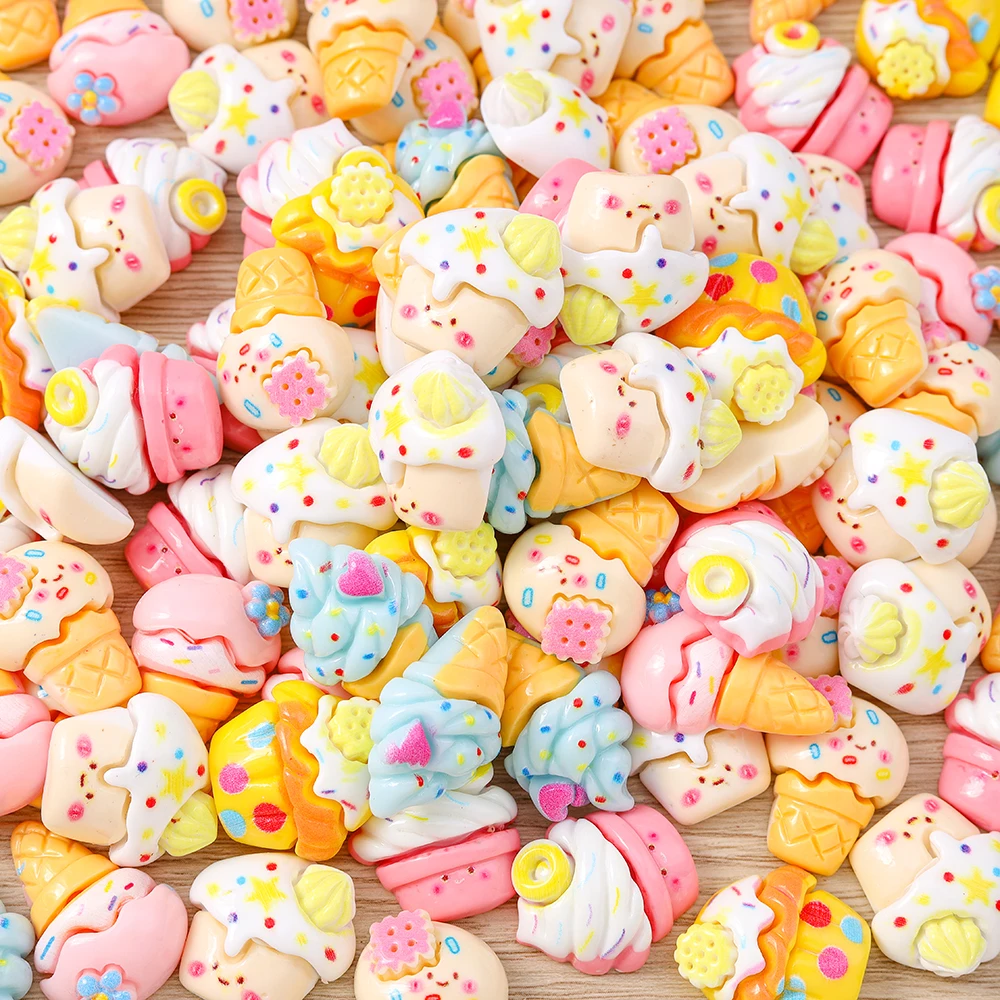 Tusember 15pcs Cute Resin Flatback Cabochons Cartoon Simulation Ice Cream Charm for DIY Phone Case Decor Handmade Craft Kids Toy