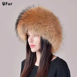 2024 New Style Winter Russian 100% Natural Real Fox Fur Hat Women Quality Real Fox Fur Bomber Hats Hot Real Genuine Fox Fur Caps