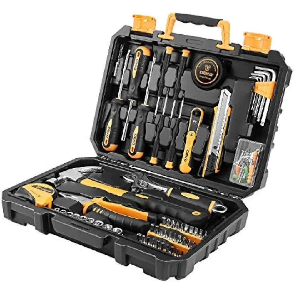 100 Piece Home Repair Tool Set,General Household Hand Tool Kit with Plastic Tool Box Storage