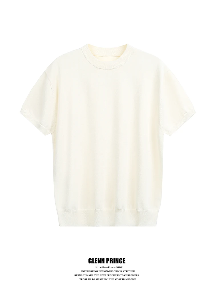 

Cooling Sensation Slim Fit Knitted Short Sleeve T-Shirt for Men Business Commute Casual Pure Color Base Layer GPstudio