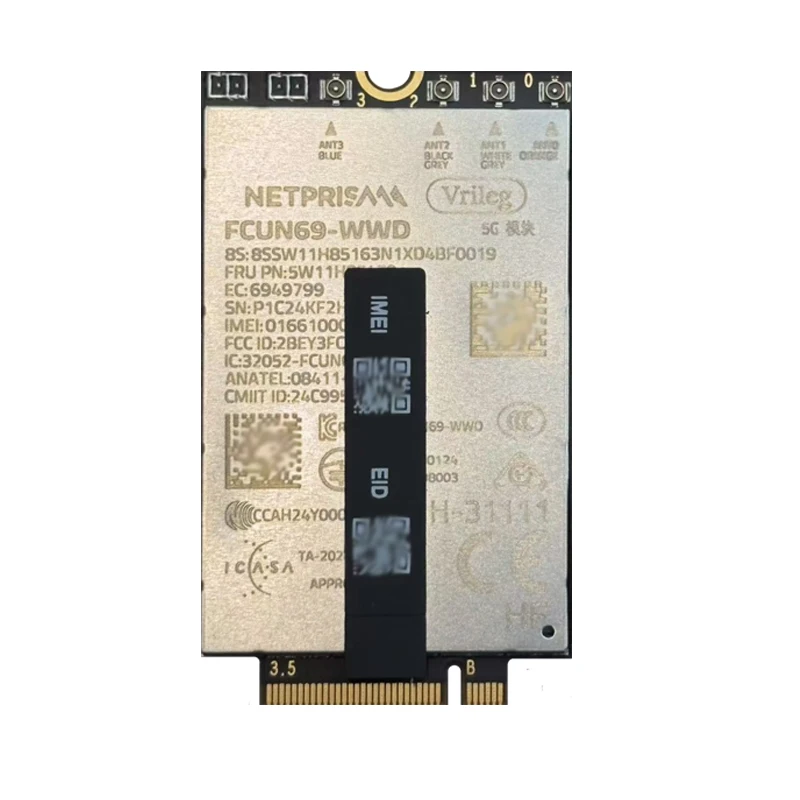 استبدال وحدة X62 FCUN69-WWD 5G FRU 5W11H85479 5G NR sub-6 نطاقات مدعومة عامل الشكل M.2 PCIe 3.0 SuperSpeed واجهة