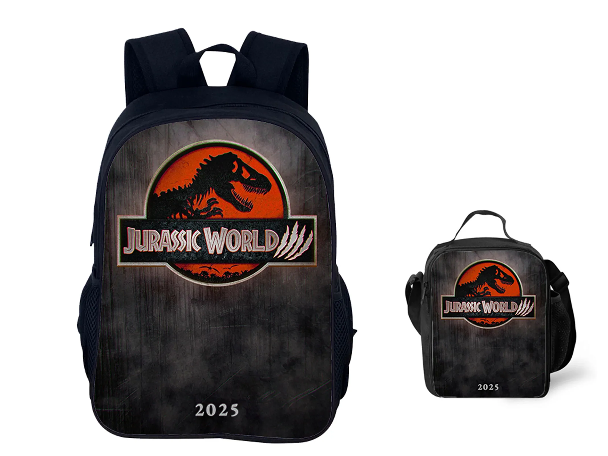 Jurassic World Canvas Backpack+Waterproof Lunch Tote 2Pcs Set,Student Large Capacity Book Bag for School Picnic