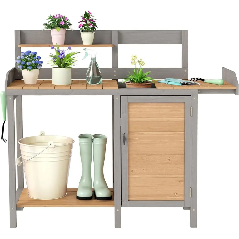 Wooden Potting Bench Table with Sink,Outdoor Garden Table Work Bench with Storage, Workstation or Outside Lawn Patio