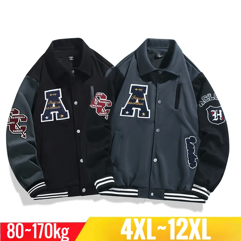 Extra Big Size 12XL Men Bomber Jacket Embroidery Baseball Varsity Coat Male Super Large Plus Spring Autumn 9XL 10XL 11XL Outvear