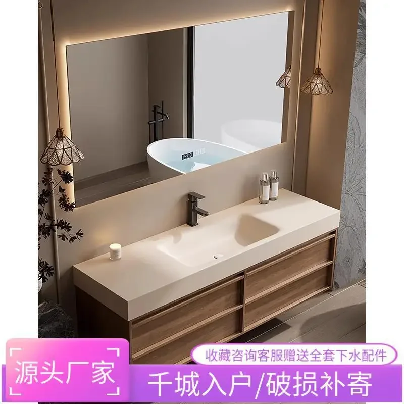 Retro medieval style rock slab hot bending integrated basin bathroom cabinet combination bathroom smart washstand hand washbasin