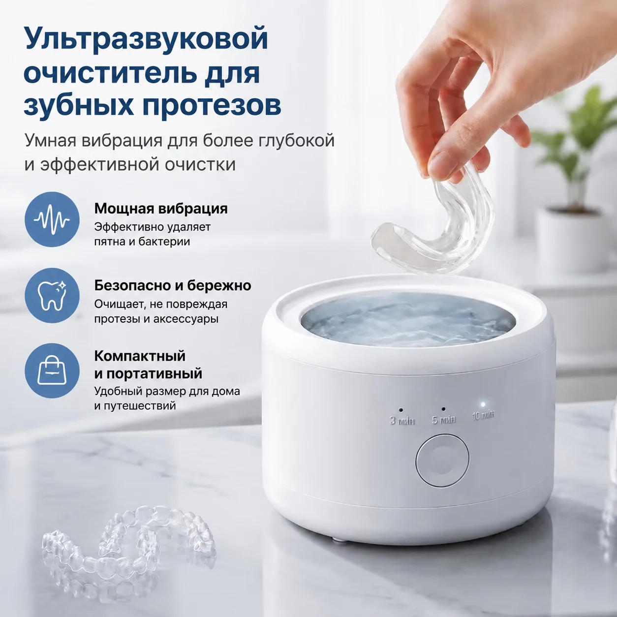 Mini Portable Ultrasonic Denture Cleaner Multifunctional Household Washing Machine for Retainers Aligners Braces Deep Eliminate