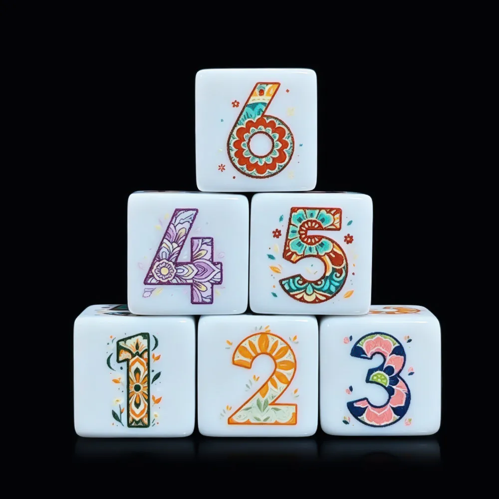 12Pcs Printed Mandala Floral D6 Dice 16mm White Acrylic Six Sided Colorful Boho Flower Pattern Dice For RPG DND Table Game Party