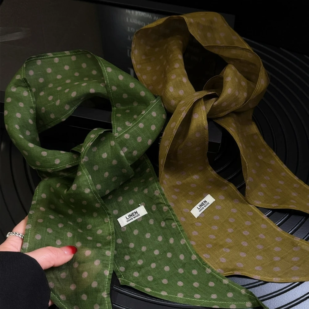 Linen Polka Dot Thin Women's Scarf Long Strip Literary Photography Scarves Multi-functional Versatile Shawl Accesorios Mujer