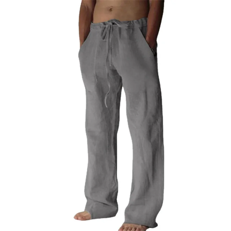 

New Men's Long Pants for Spring and Summer, Linen Casual Solid Color, Thin Linen Drawstring Men's Pants, High Waisted