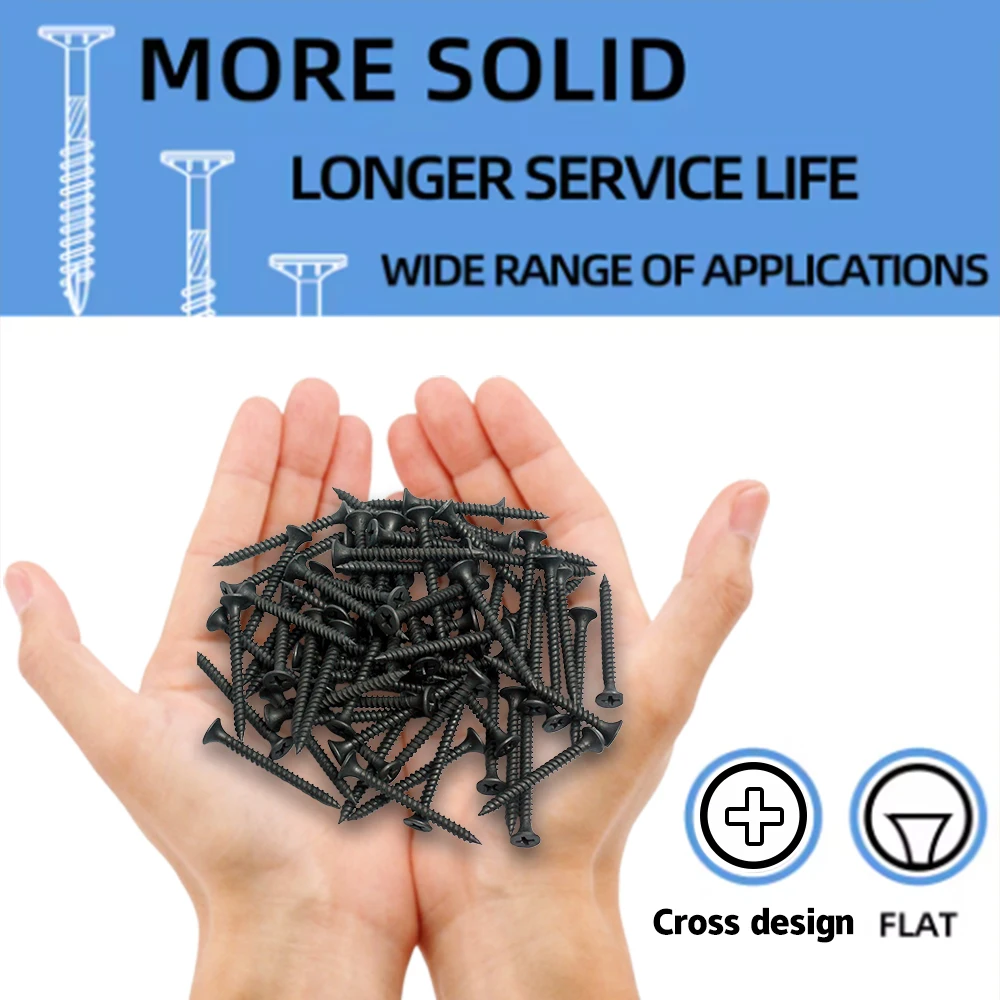 

220Pcs M3.5 Black Hardened Wood Screws Kit Drywall Screws Plasterboard Nails Phillips Flat Head Self-Tapping Carbon Steel Screws