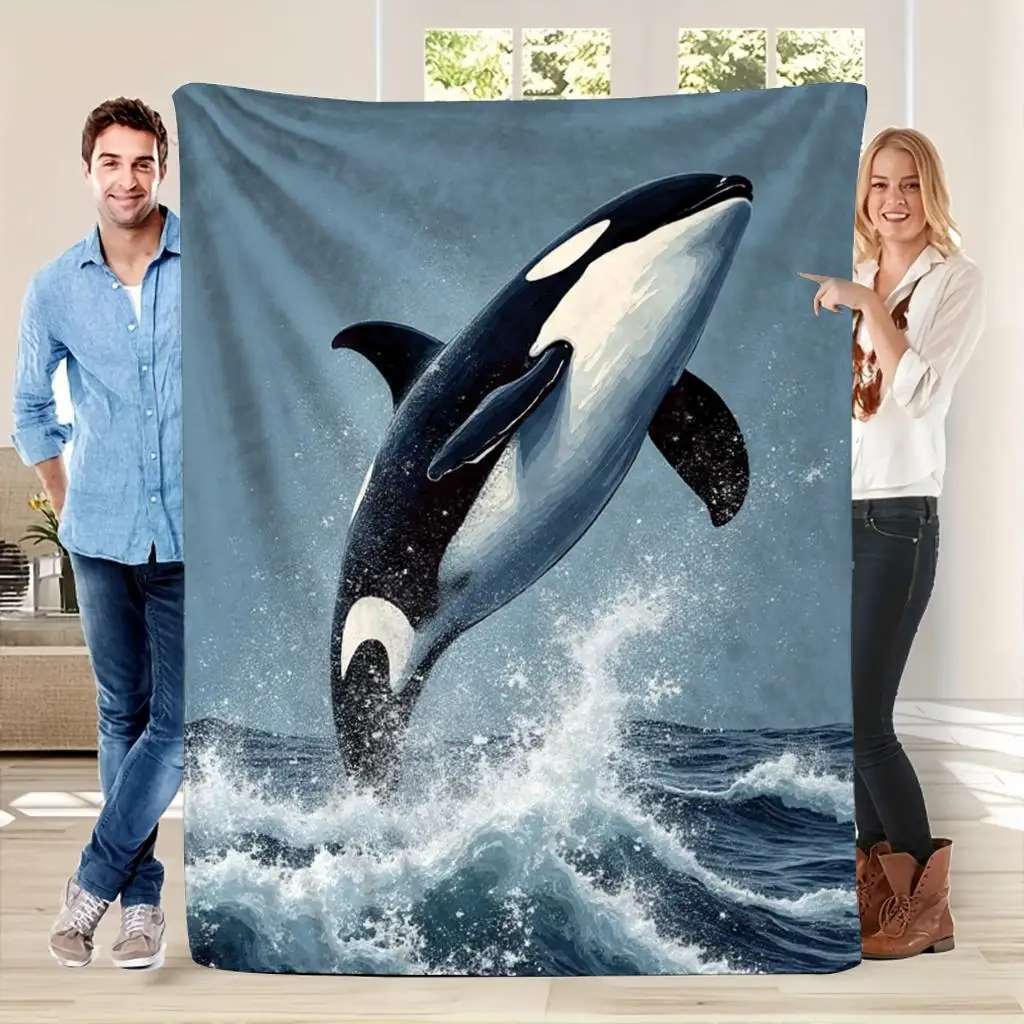 Vivid Dolphin Ocean Waves Throw Blanket Decorative Coastal Art Sofa Throw Plush Marine Life Nautical Bed Decor