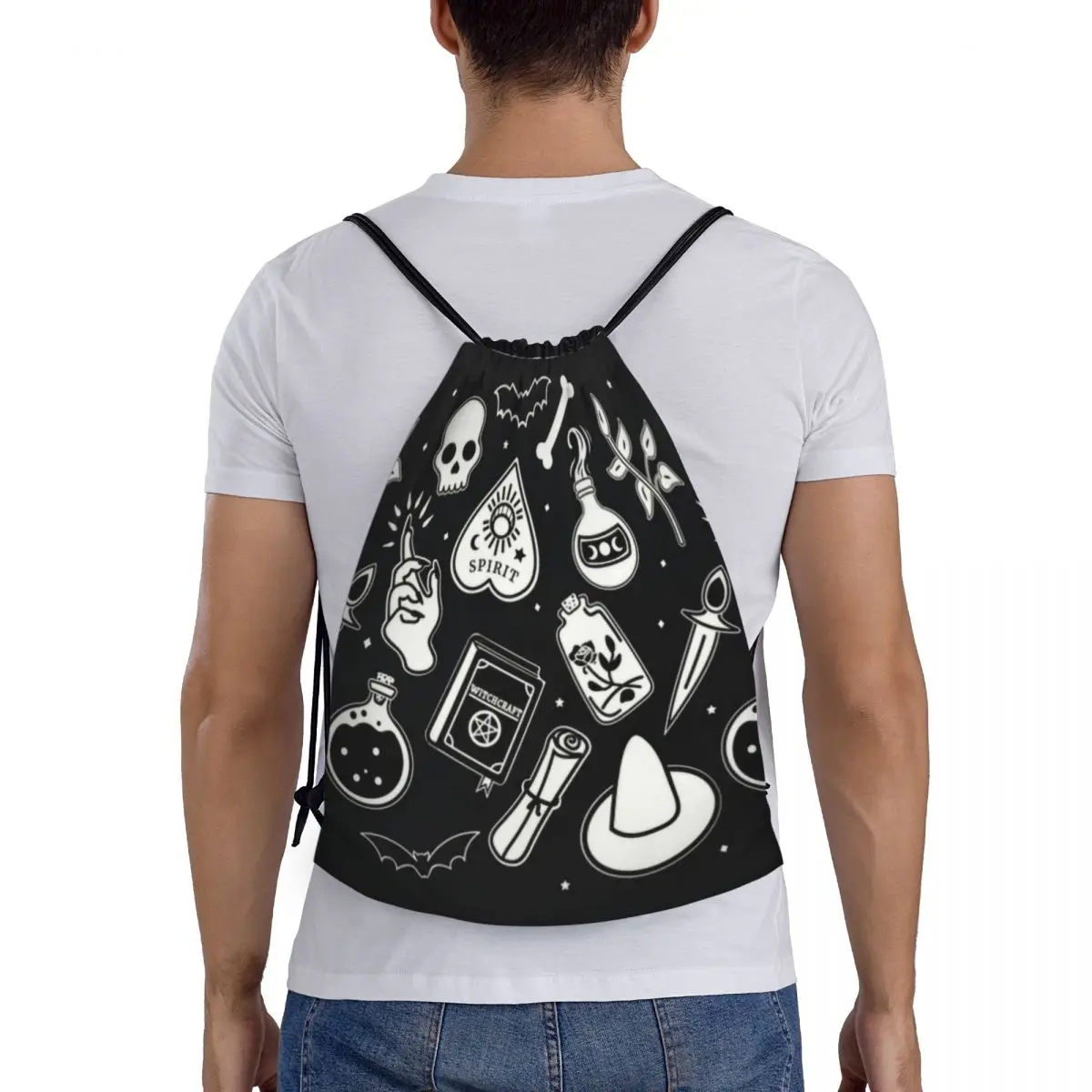 Witchy Essence-mochila con cordón para hombre y mujer, bolsa deportiva para gimnasio, Halloween, Calavera escalofriante, paquete de compras