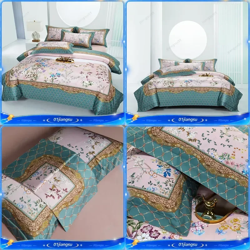 Svetanya Egyptian Cotton Satin Bedding Set Print Duvet Cover Sheet Pillowcase Luxury Home Textile Bed Linen Sets Queen King