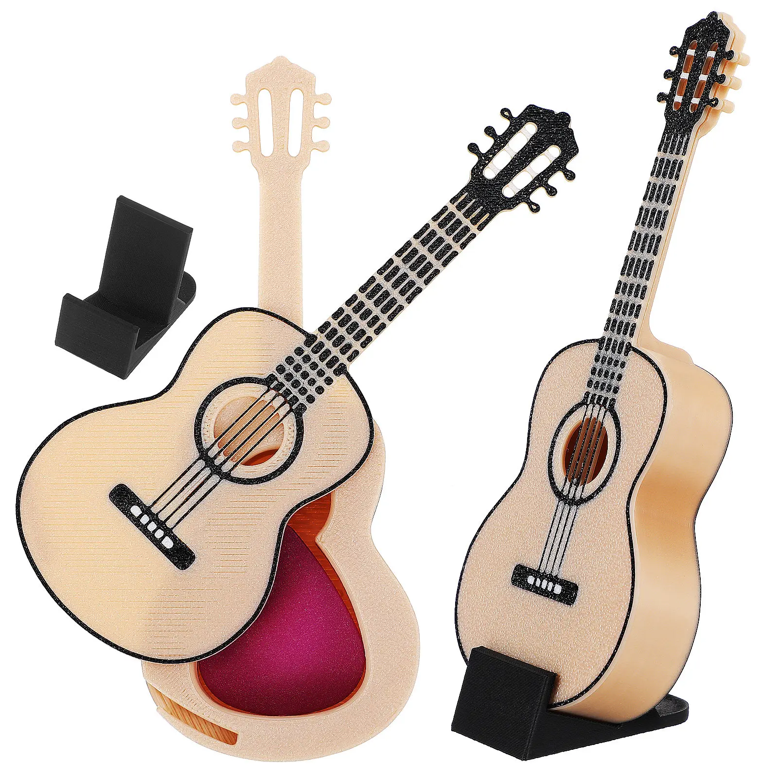 2Pcs Miniature Guitar with Stand Fine Detail Small Guitar Ornament for Home Decor Desktop Display Music Lover Gift