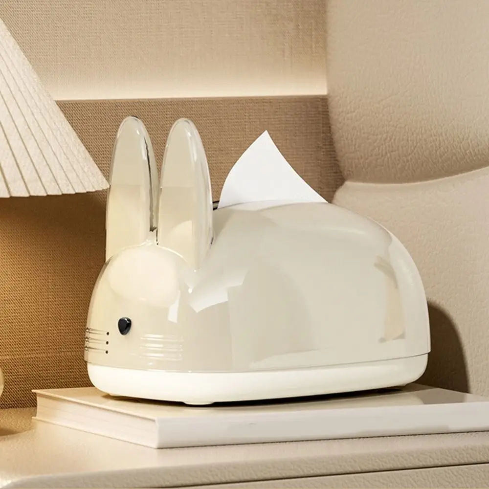 

Creamy Style Rabbit Tissue Box Large Capacity Decorative Napkin Paper Case with Springs Plastic Paper Towel Dispenser Office