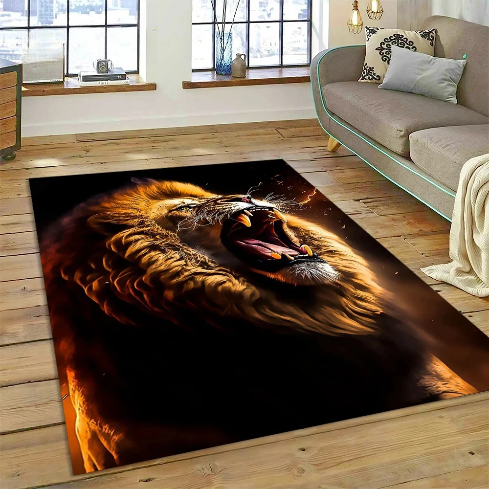 3D Beast Tiger Lion Animal Wildlife Cartoon Carpet Rug for Home Living Room Bedroom Sofa Doormat Decor,kid Area Rug Non-slip Mat