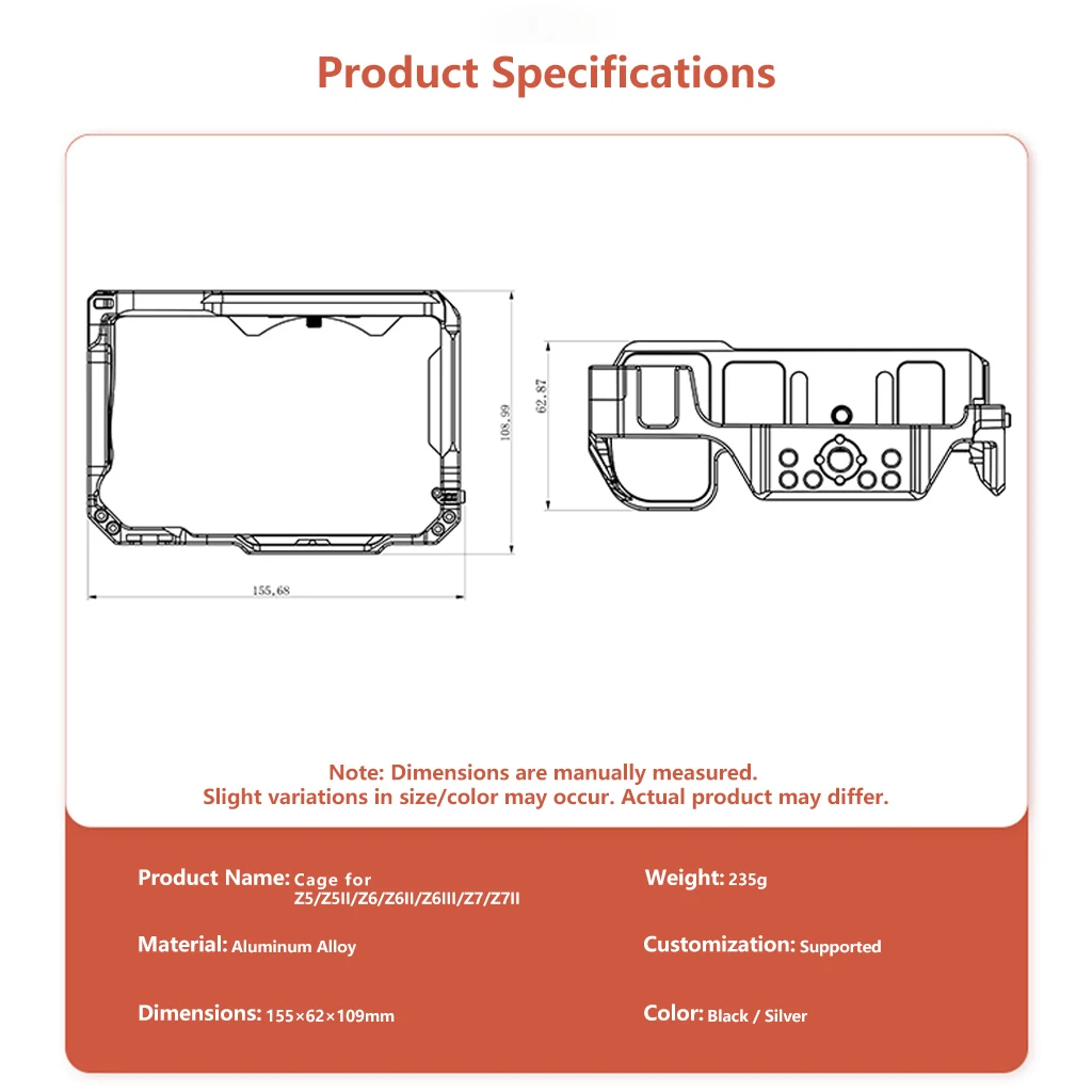Kamerakäfig für Nikon Z6III / Z5II Z6II Z7II Z5 Z6 Z7 mit Kaltschuhhalterung 1/4 3/8 Zoll Locherweiterungsrahmen aus Aluminiumlegierung – Detail 2