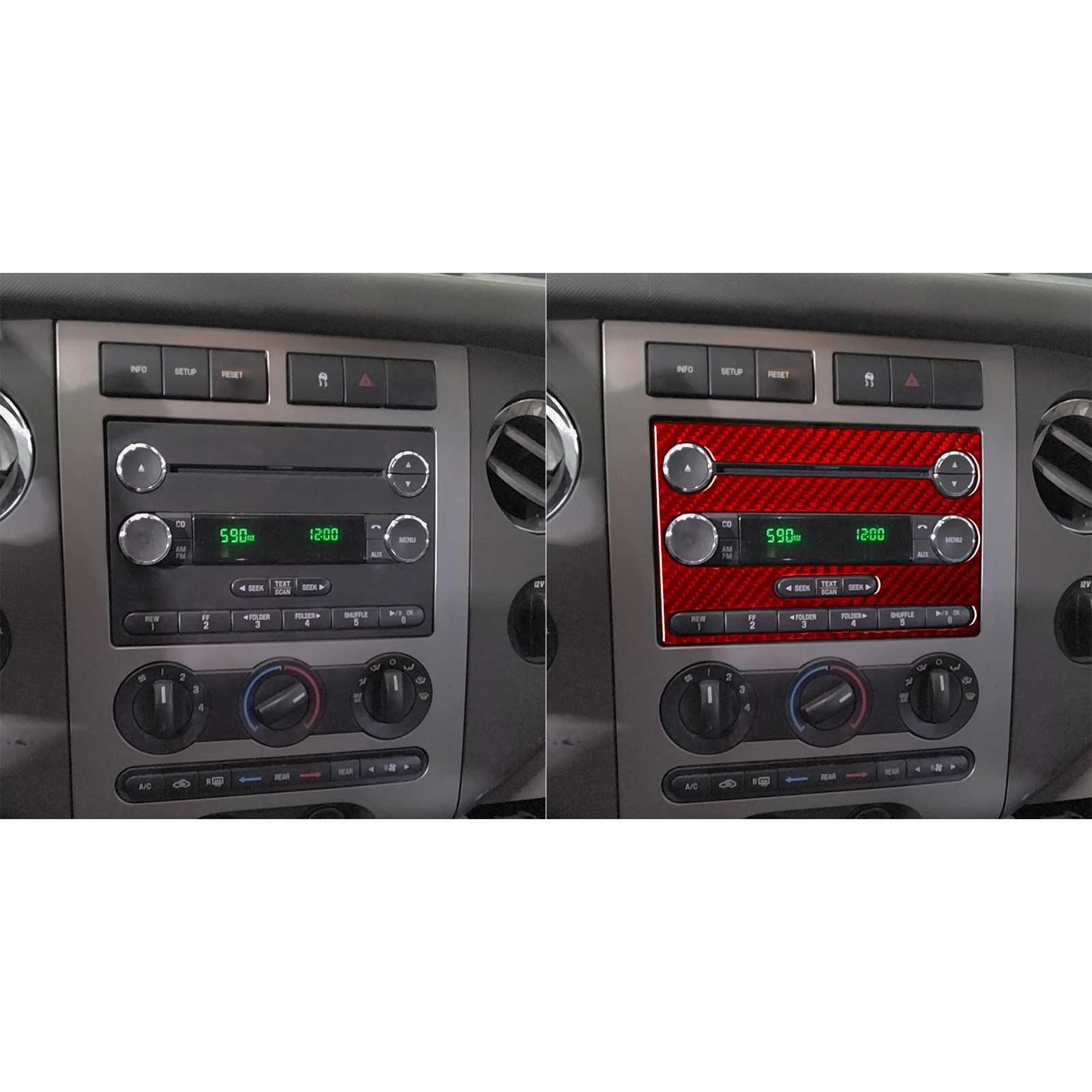 For Ford Expedition 2007–2008 Car Center Console Radio Panel Frame Trim Red Real Soft Carbon Fiber Interior Accessories Stickers