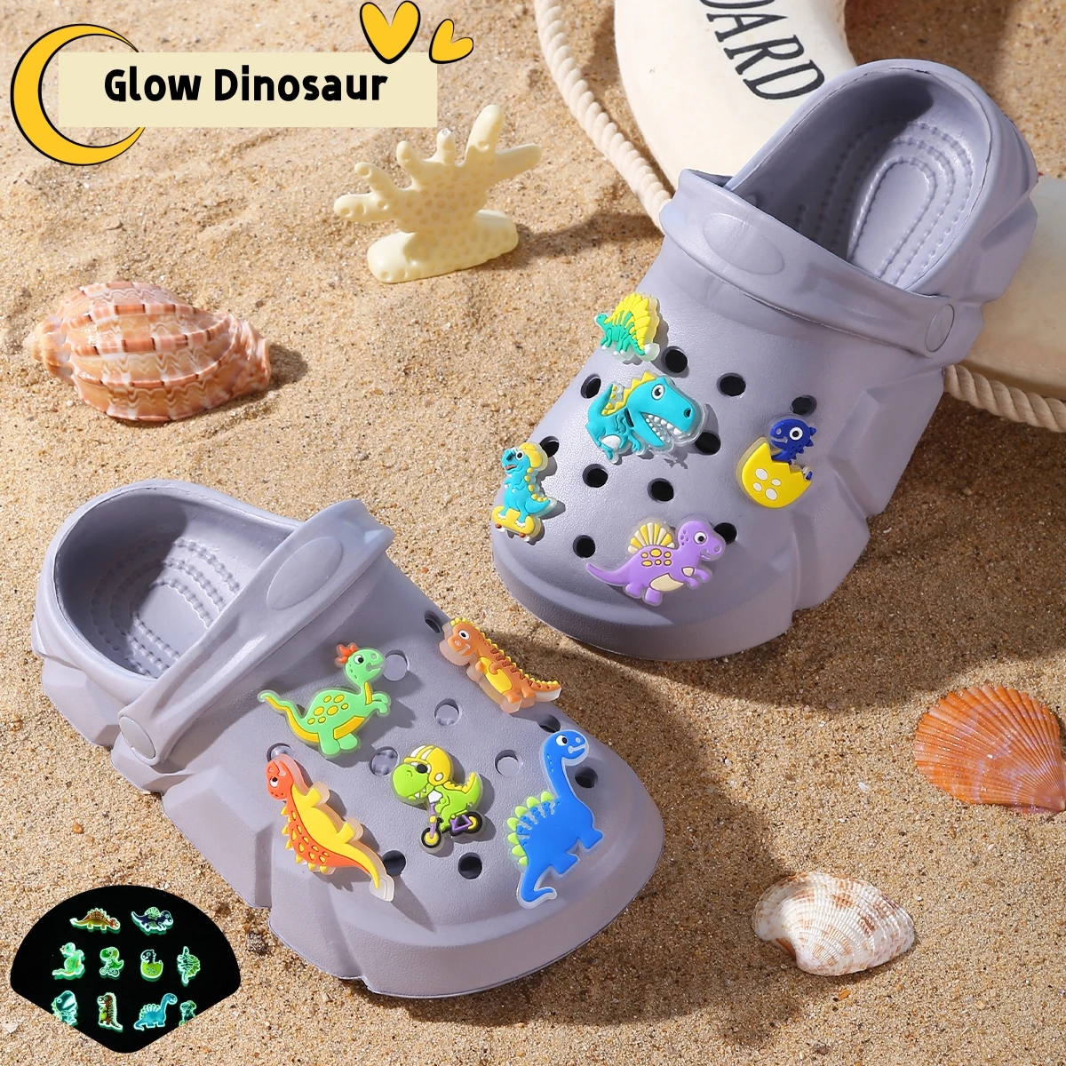 Atmungsaktive Freizeit-Clogs für Jungen mit leuchtender Cartoon-Dinosaurier-Dekoration, leichte Clogs für Dusche, Strand und Pool 3057 – Detail 3
