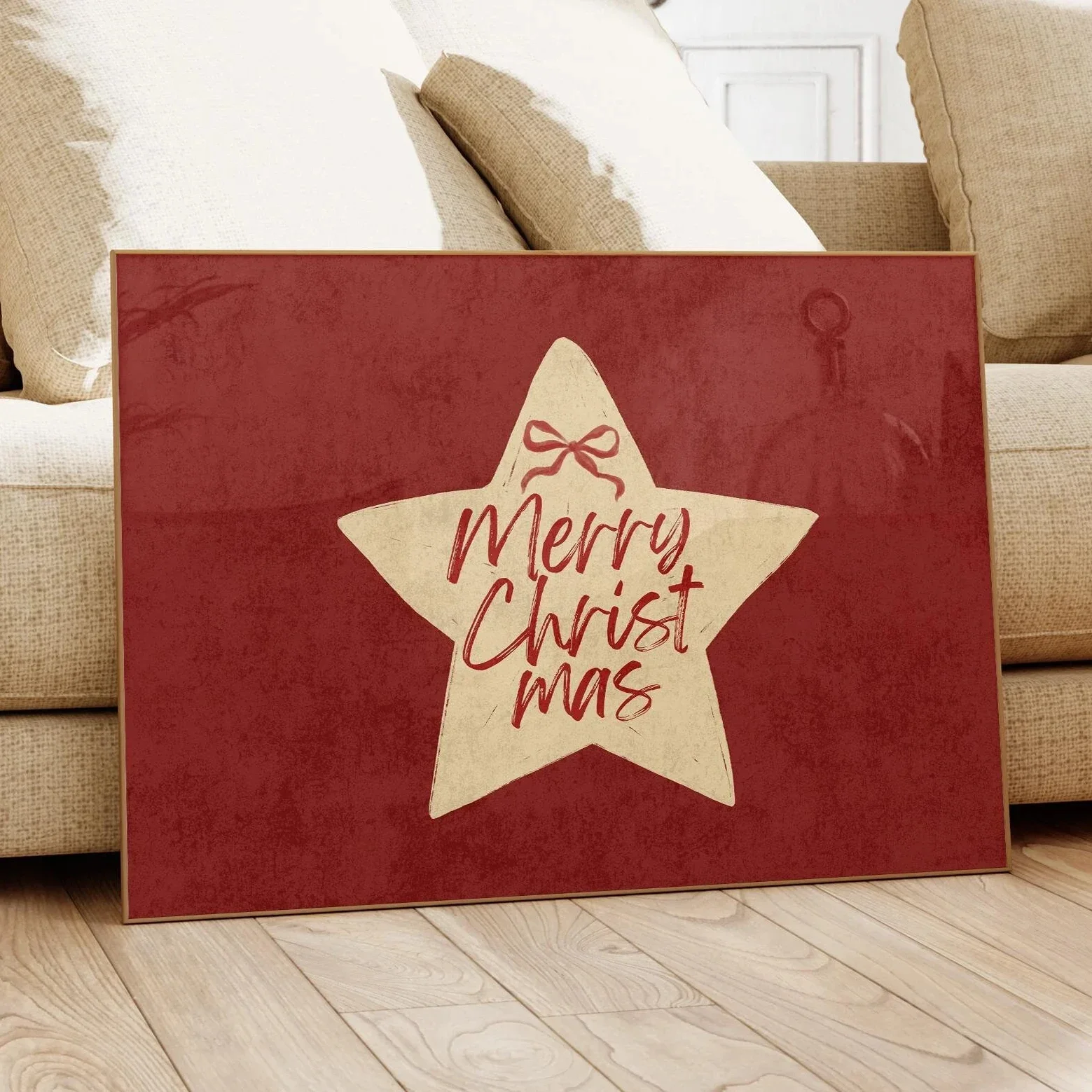 Toile nordique Vintage joyeux noël étoile sans cadre, 1 pièce, classique, vacances de noël, décoration murale moderne et festive pour la maison, cadeau parfait