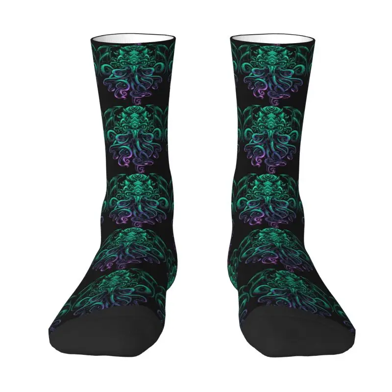 Custom Cool H.P. Lovecraft Cthulhu Men Women Crew Socks Unisex Cute 3D Print The Old God of R'lyeh Dress Socks