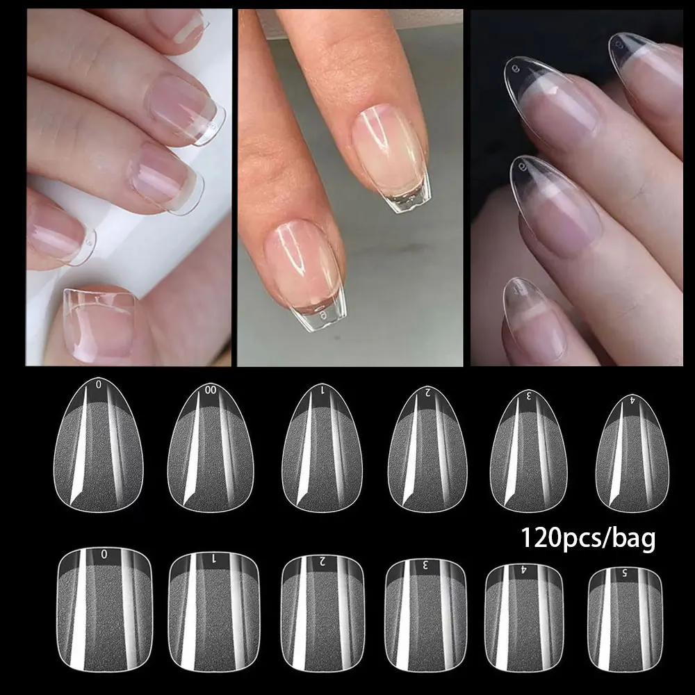 120 Uds. Sistema de extensión de puntas de uñas postizas de almendra Gel suave Stiletto cuadrado ovalado francés puntas de extensión de uñas postizas prensa en puntas de uñas