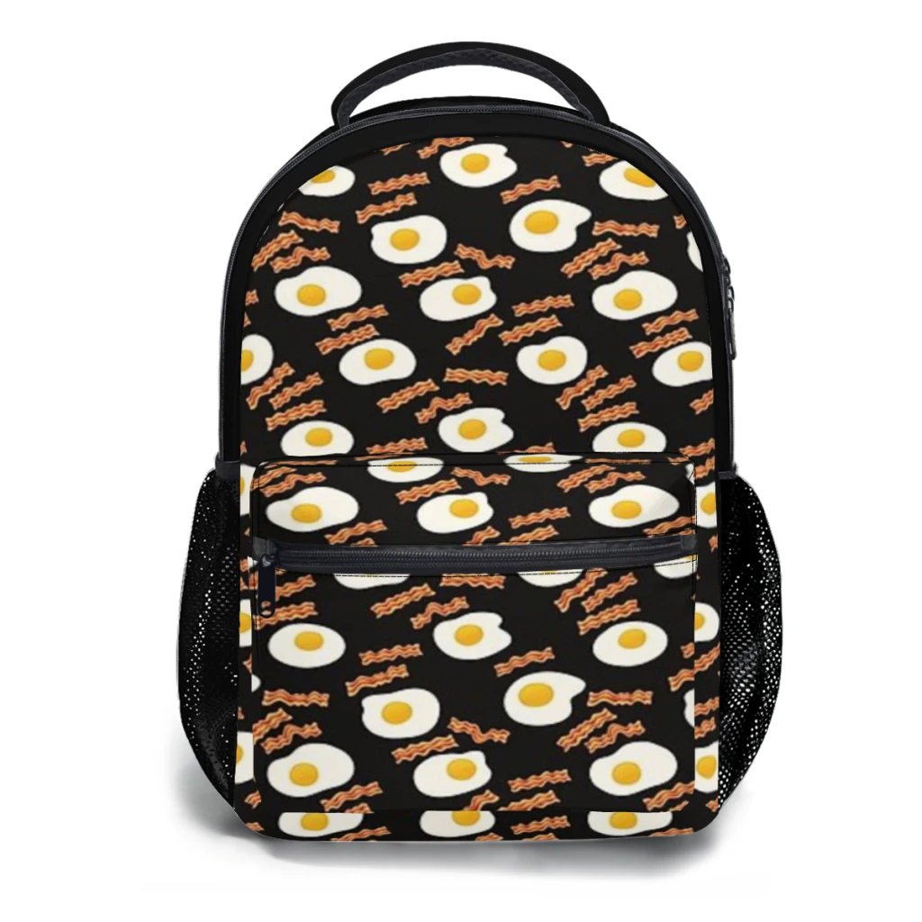 

New Fashionable Bacon and Eggs for Breakfast Backpack Bag Large Capacity Trendy Book Bag Multi-pockets Adjustable 17inch