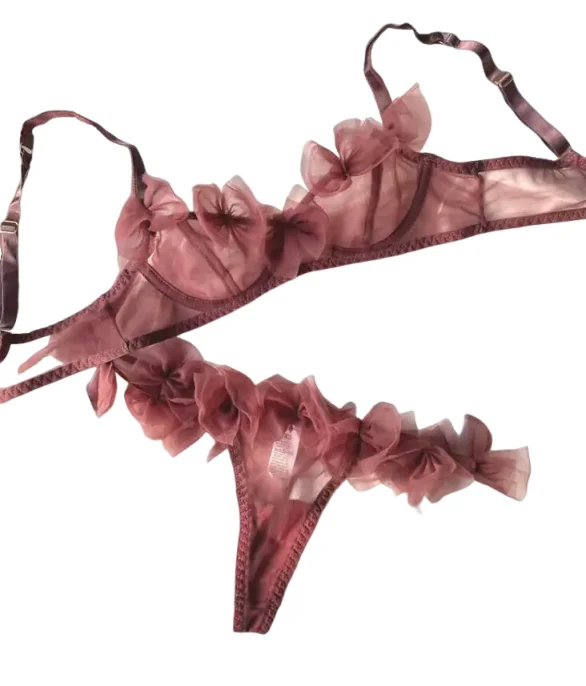 KUCLUT Flowery/sexy mesh lingerie thong set hot flirt half cup ultra-thin bra women underwear confortable ladies bras
