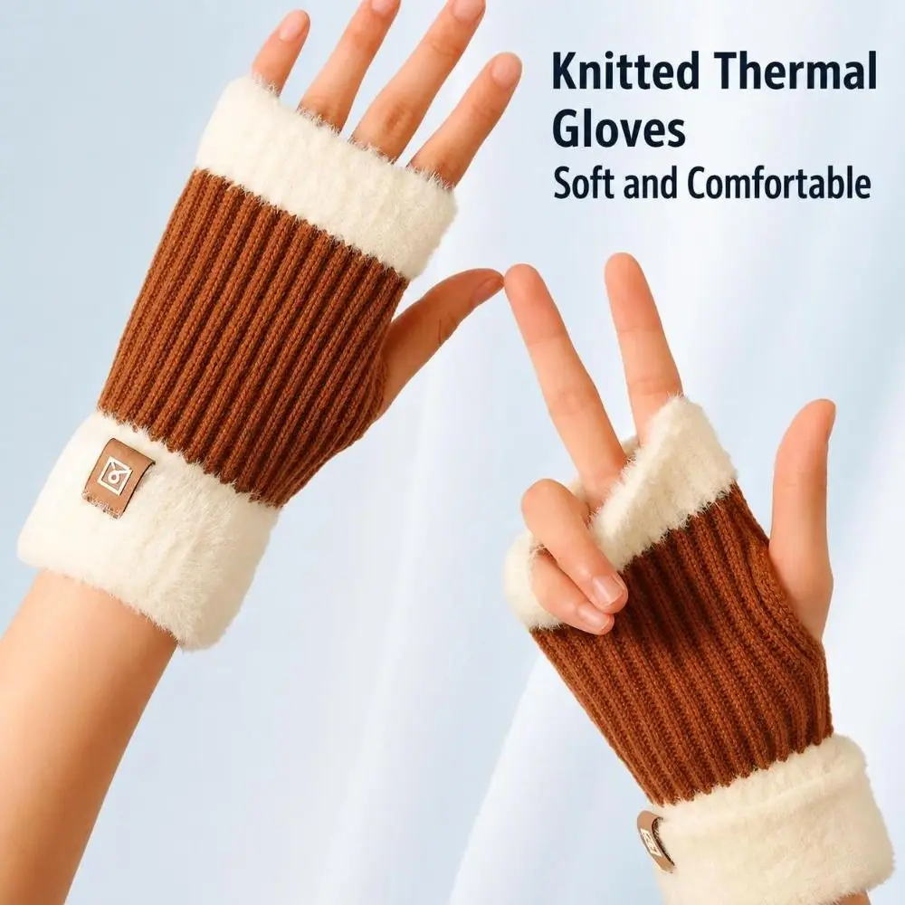 1pair New Women's Winter Gloves Touchscreen Thickened Fingerless Warm Mittens Fleece Lined Windproof Thermal Gloves Winter Wear