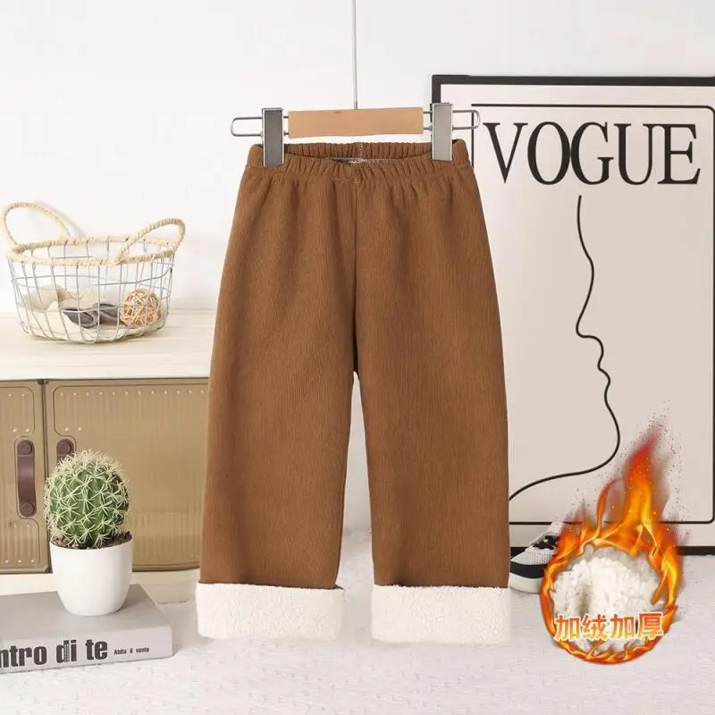 Girl Winter Thicken Pants Autumn Elastic Waist Straight-Leg Pants Sweatpants Child Versatile Fashion Kawaii New Casual Clothing