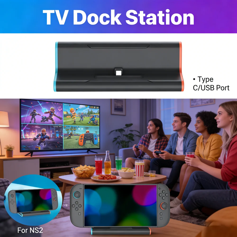 

Портативный адаптер для док-станции для телевизора NS2, 4K, USB3.0, HDMI-совместимая док-станция, адаптер для быстрой зарядки консоли, базовая база, подарок для друзей