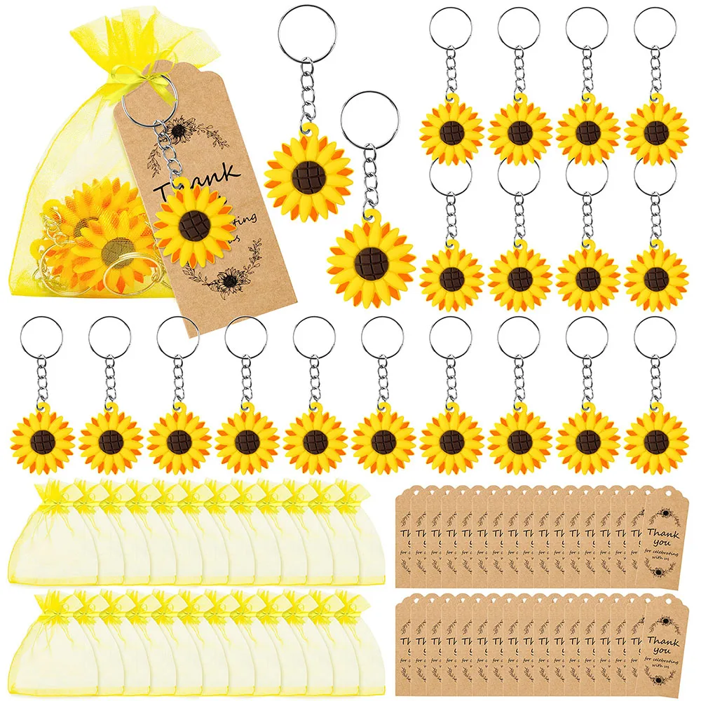 

20Set Sunflower Party Keychain Set Thank You Kraft Tags School Rewards Sunflower Party Supplies for Birthday