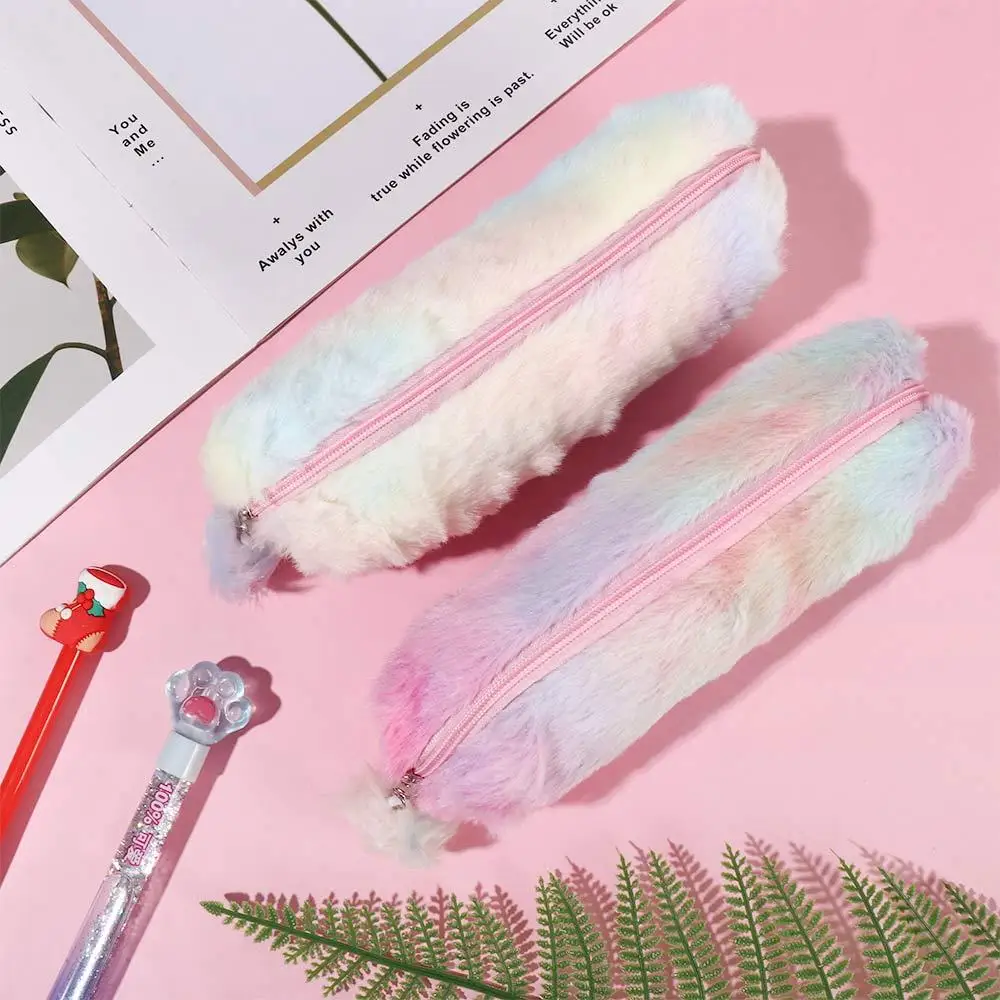 Kawaii Girl Plush Gradient Color Pen Pouch Pencil Case Storage Bag Pencil Bags