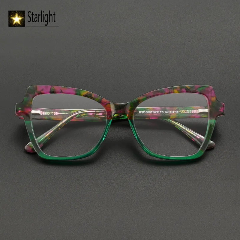 Patchwork Cat Eye Acetate Glasses Frame Man Fashion Eyeglass Frames Men Retro Women Reading Prescription Myopia Customized Logo