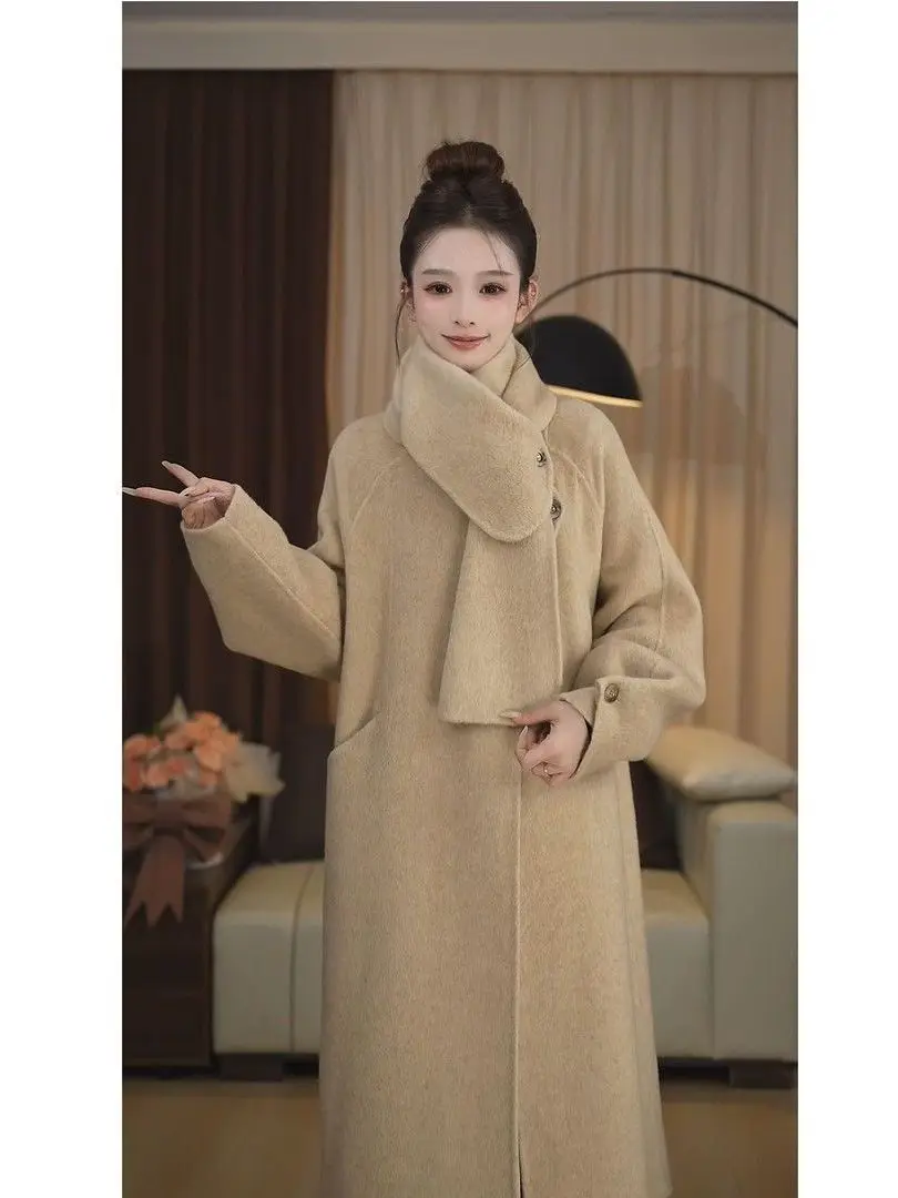 Retro Fashionable Woolen Coat Women's Autumn Winter High-End Loose Personality Medium-Length Outerwear