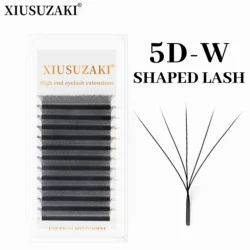 XIUSUZAKI 5D W-förmige Blüte, automatische Blüte, vorgefertigte Fächer, Wimpernverlängerungen, natürliches, weiches Licht, hohe Einzelwimpern