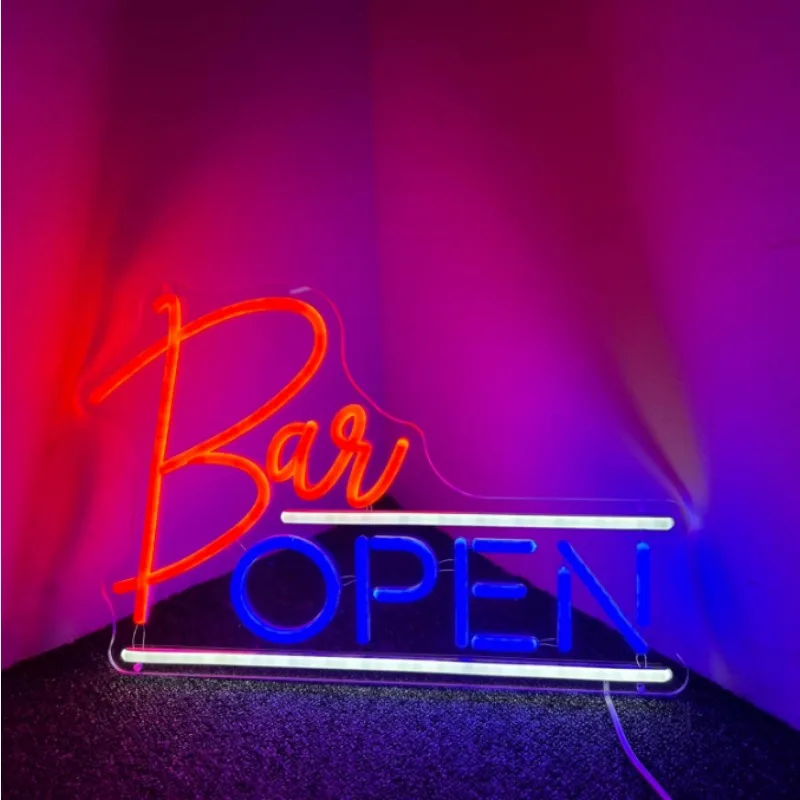 Bar Open Neon Sign Bar Lights(16x10.7'', USB Charger Included) Bars Decor Led Light Man Cave Bar (16x10.7'', Pink and Ice Blue)