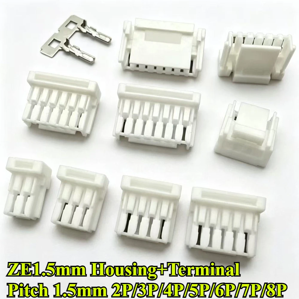100/300/500Pcs/lot ZE1.5mm Housing with Lock Buckle Pitch 1.5mm 2P/3P/4P/5P/6P/7P/8P Plastic Shell and Terminal Connector