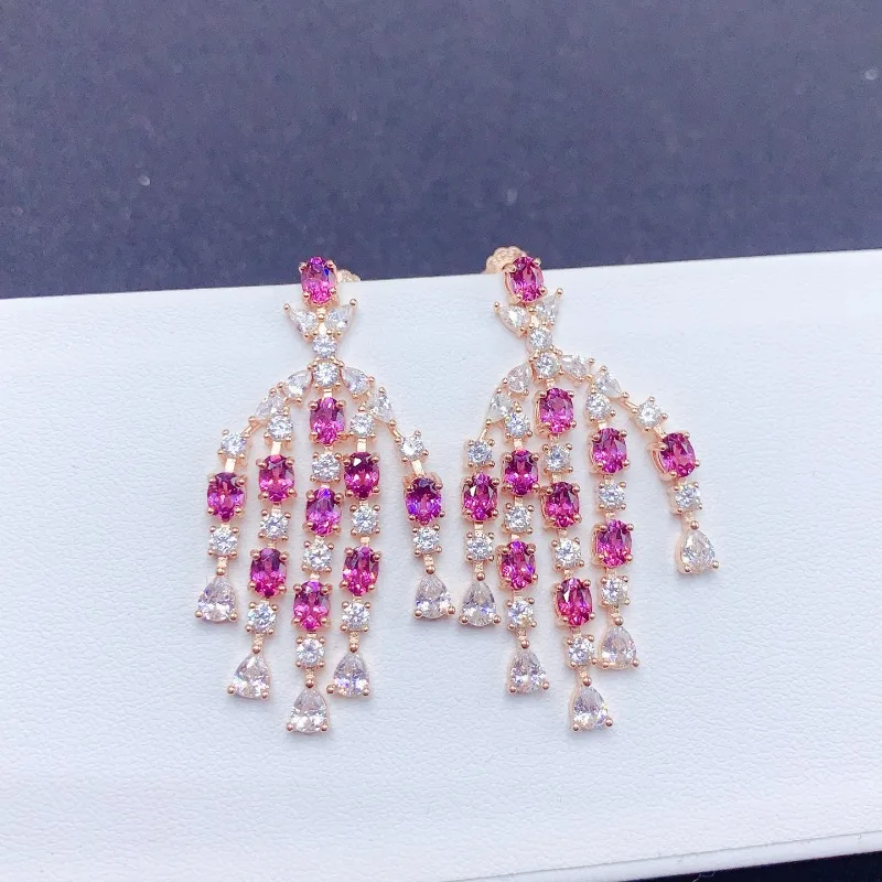 100% Natural Garnet Drop Earring Silver Ring 18K Gold Plating 925 Gemstone Jewelry Earrings Sterling Certified Jewelry